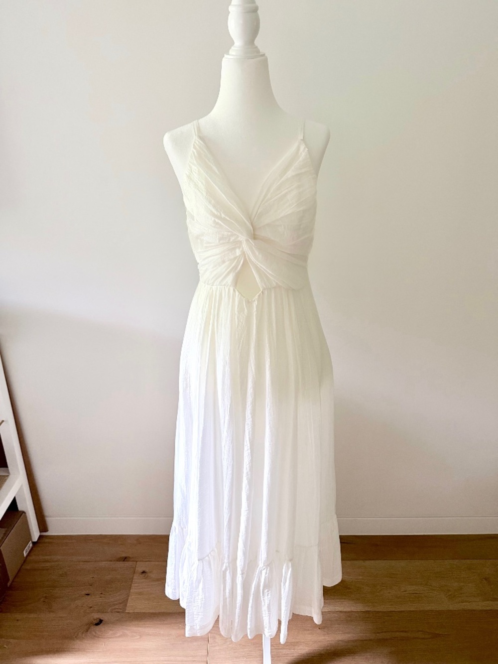 Sabina Musayev, White Maxi Dress with twist front and key hole, Size Medium